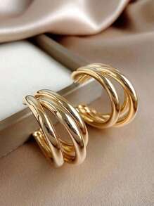 1pair Fashionable Simple Women's Circular Earrings, Suitable For Daily Wear - Gold - View 2