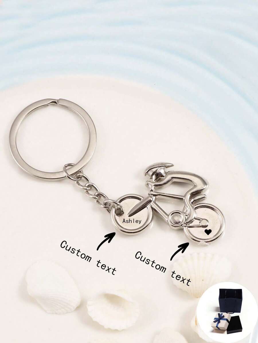 Individualisierter Fahrrad Schlüsselanhänger, kreativer dynamischer Fahrrad gravierter Schlüsselanhänger, geeignet für Outdoor Mountainbiken, individualisierbar mit Name, Spruch, Ort, Datum, ideales Geschenk für Geburtstag, Familientreffen, Valentinstag, Eltern-Kind, Paar, Jahrestag, für Mutter, Vater, Freund, Freundin