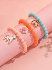 3 Stücke Kinderbracelet mit süßen Einhorn- und Regenbogen-Anhängern, 10mm Perlen, Party-Geschenke