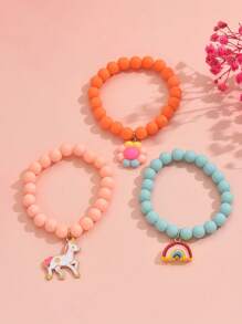3 Stücke Kinderbracelet mit süßen Einhorn- und Regenbogen-Anhängern, 10mm Perlen, Party-Geschenke