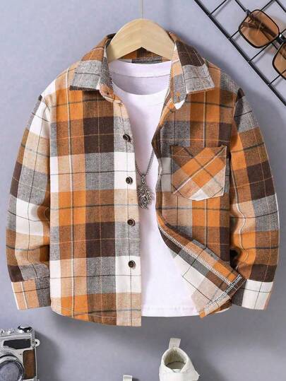 Camicia a tasche con patchwork a quadri per ragazzi adolescenti