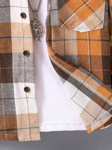 Tween Boys Checkered Patchwork Pocket Shirt