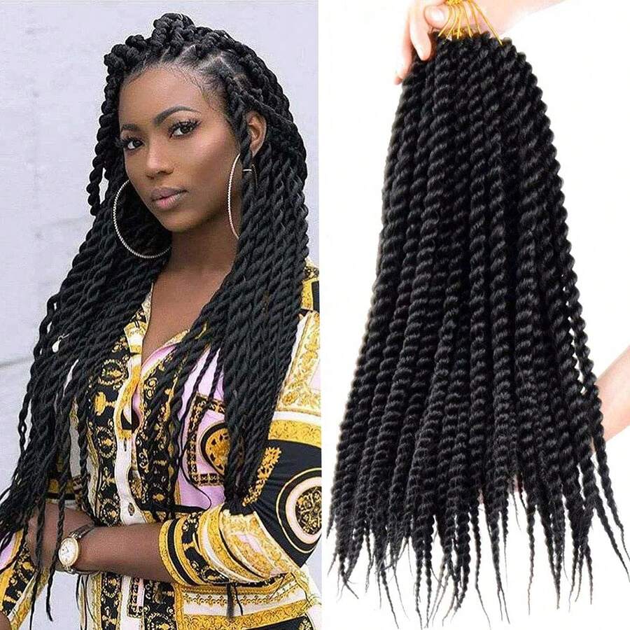 Crochet Hair Senegalese Twist 10/14/18 Inch 1/6 Packs Jumbo Crochet Havana Twist Hair For Pre Looped 2X Knotless Twist Crochet Hair , 1B - Black - View 1
