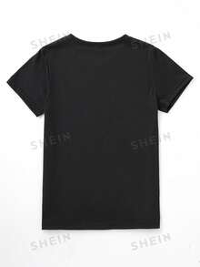 Women's T-Shirt With Heart-Shaped Print - màu đen - Xem 2