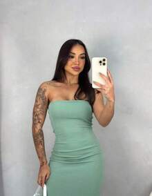 Women's Strapless Midi Dress Without Pads - 綠色 - 查看 2