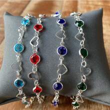 Silver Plated Heart Bracelet With Stones - Green - View 1