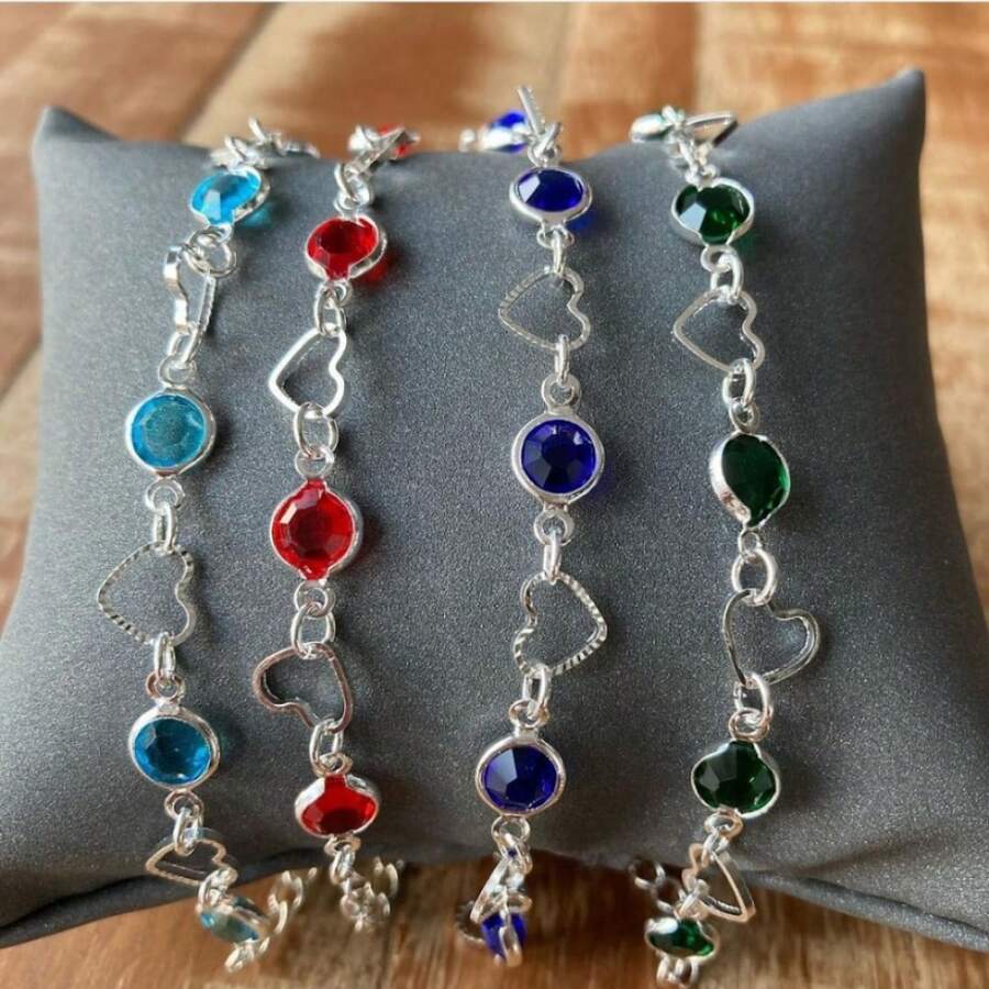 Silver Plated Heart Bracelet With Stones - Green - View 1