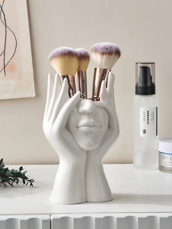 3 estilos de soportes para brochas con forma artística de rostro, organizadores elegantes para maquillaje y accesorios, perfectos para el almacenamiento de maquillaje de boda y regalos del Día de la Madre (Blanco) Decoración del hogar y el baño, decoración de otoño, organizador de maquillaje, de vuelta a la escuela