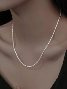 1pc S925 Sterling Silver Starry Sky Shiny Scales Necklace For Women, New Design, Simple & Unique, High-End, Versatile, Delicate Choker Necklace, Fashionable Gift