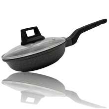 Vivicreate Cast Aluminum Deep Fry Pan With Lid, Marble Color Non-Stick Coating, Stainless Steel Bottom, Long Handle With Rubber Coating, European Style Deep Fry Pan, Dishwasher Machine (11 INCH) - Black - View 3