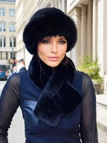 1 Set Fuzzy Winter Hat With Matching Scarf, Fluffy Thick Ear Protection Hat, Fashion & Retro Style For Party & Gathering - Cap - View 3