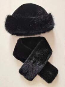 1 Set Fuzzy Winter Hat With Matching Scarf, Fluffy Thick Ear Protection Hat, Fashion & Retro Style For Party & Gathering - Cap - View 5
