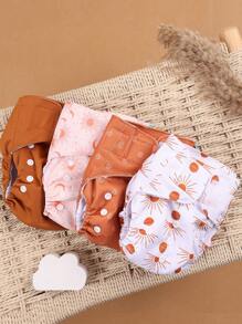 4 piezas de pañales para bebé impermeables y transpirables con diseño de gancho y bucle con estampado de sol y luna - Multicolor - Ver 10
