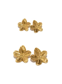 2 件 18K 镀金花朵和三叶草耳钉，小号和中号，适合女士，派对礼物情人节、妈妈、母亲、母亲节、礼物 - S+M 耳環 - 查看 14