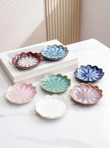 1 szt. Ceramiczna taca do przechowywania, Nordic Creative Reactive Glaze w stylu japońskim, wysokiej klasy, elegancka, gradientowa, płaska miska w kształcie kwiatu lotosu, odpowiednia do hoteli, sklepów jubilerskich, restauracji, biur, wystaw, kuchni, salonów, łazienek, wystroju wnętrz, biżuterii, akcesoriów do włosów, artykułów codziennego użytku, zapachów, mydła, powrotu do szkoły