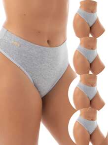 Kit Of 4 Cotton Panties With Tummy-Hugging Waistband - 灰色 - 查看 1