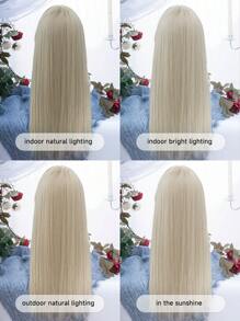alicegarden 1 件合成耐热、白金长直假发、三层、26 英寸长、纤维制成、适合日常使用、自然逼真的假发（不包括配件） - 金色 - 查看 11