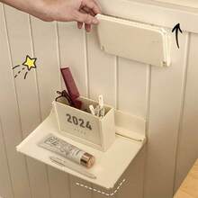 1pc Foldable Storage Rack, Wall Mounted Foldable Shelf For Bathroom, Easy Install No Drilling - White - View 5