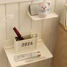 1pc Foldable Storage Rack, Wall Mounted Foldable Shelf For Bathroom, Easy Install No Drilling - White - View 3