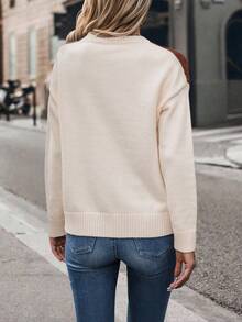 Áo len màu khối bất đối xứng hở vai thường ngày cho nữ, Thu/Đông - màu ngọc lam - Xem 2