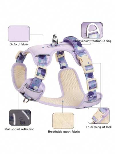 1 件可调节宠物狗背带套装，耐用的牛津面料搭配彩色编织带，柔软的手柄可随时控制您的狗，双铁环可连接皮带和狗牌，反光条可让您的狗在夜间散步。