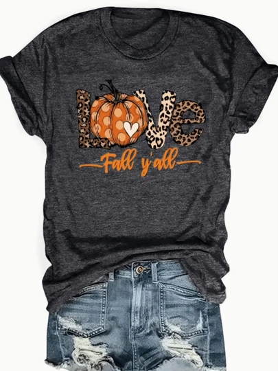 Thanksgiving Animal & Letter Print T-Shirt, Casual Short Sleeve Top For Spring & Summer, Women's Clothing