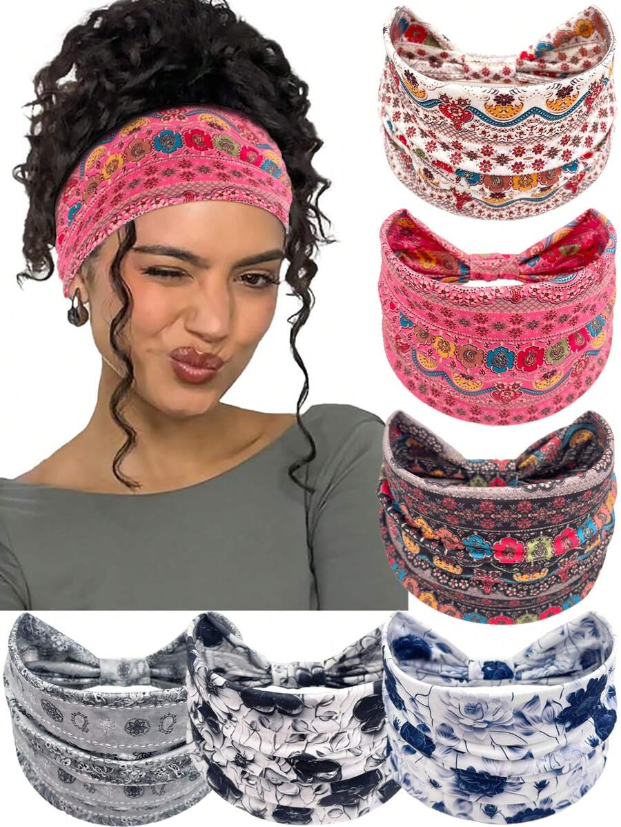 1pc Women Bohemian Floral Print Wide Sports Headband, Sweat Absorbent & Anti-Slip For Exercise, Fitness Hair Band Turban Headband Sweatband Fall Winter Hair Accessories For Women Bows For Vacation Outfits Woman Elegant Scarf Women Bandana Soft Headwrap - Multicolor - View 1