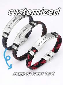 1pc Customizable Braided Rope Bracelet, Stainless Steel Couple Bangles, Engraving Available, Gift