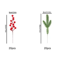 40pcs/Pack Christmas Artificial Pine Needles And Branches Red Berries Christmas DIY Wreath Christmas Tree Decorations Christmas Simulation Plant - Multicolor - View 7