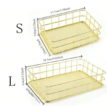 1 pieza Cesta de almacenamiento de metal estilo escandinavo, organizador de escritorio para maquillaje, joyería, artículos de papelería, bocadillos, color dorado, para volver al colegio