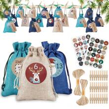 Christmas Advent Calendar 2025, 24 Days Burlap Hanging Advent Calendars Garland Gift Bags Sacks DIY Xmas Countdown Christmas Decorations For Wall Home Office Noel Birthday