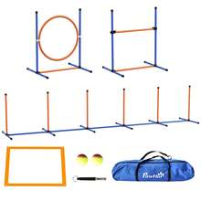 Conjunto de treinamento de agilidade para cães PawHut 4 peças Conjunto de agilidade para cães com pontas de slalom, área de descanso, cerca e anel de salto laranja e azul - Azul - Ver 6
