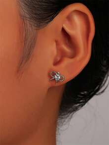 1 对 925 纯银镀白金可爱清新蝴蝶结编织耳钉，适合日常佩戴、约会、派对、购物、度假 - 銀色 - 查看 1