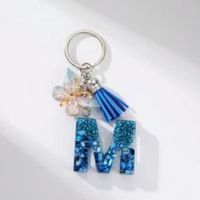 Boho 1pc Women Letter & Butterfly Charm Fashion Keychain - Royal Blue - View 10
