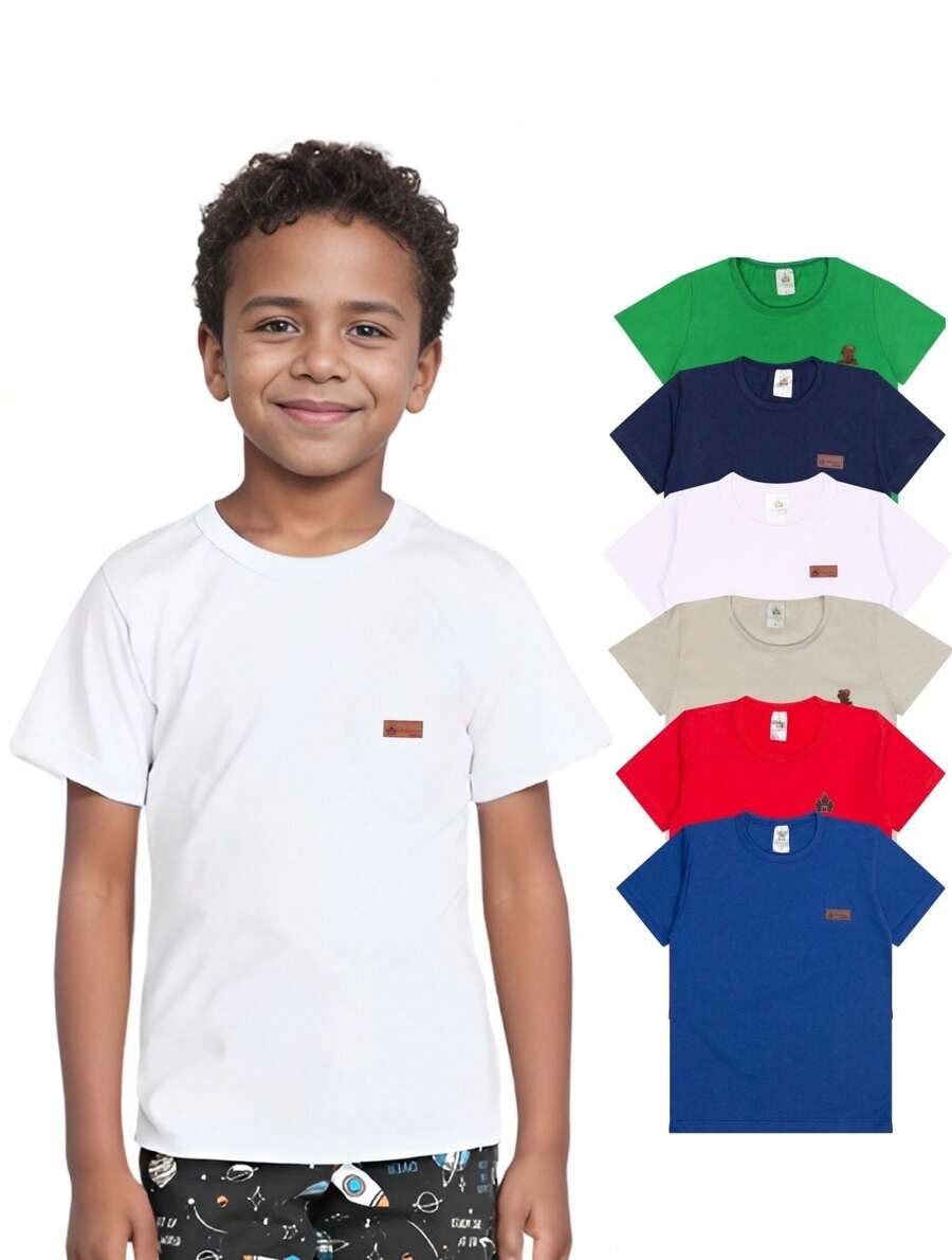 Kit 7 Camiseta Infantil Menino Básica Lisa Tamanho 2 ao 12