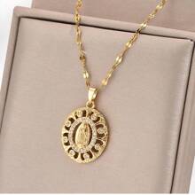 1 chiếc dây chuyền thép không gỉ mạ vàng đính đá Cubic Zirconia đính đá Mary thiết kế cổ điển thời trang cá nhân tối giản dành cho cả nam và nữ dành cho các cặp đôi, phong cách đường phố, tiệc tùng, Giáng sinh, Halloween (Bao bì túi OPP) - Vàng - Xem 5