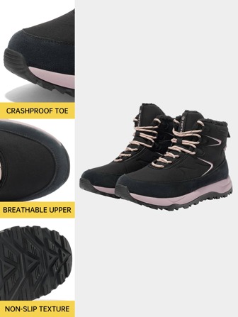 TECTOP Pantofi de drumeție în aer liber de iarnă de damă, căptușiți cu talpă caldă, cizme înalte anti-alunecare