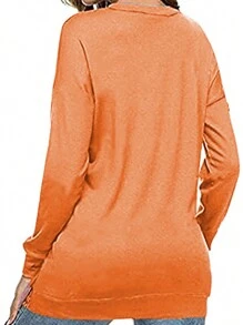 Womens Sweatshirts Fall Fashion 2024 Long Sleeve Tops Comfy Crewneck Casual Shirts - Orange - View 2