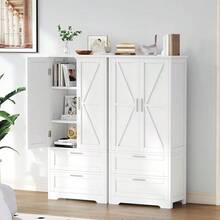 50.4" H Bathroom Storage Cabinet, Modern Floor Cabinet With Adjustable Shelf, Small Pantry With 2 Doors Drawers, Storage Cabinet For Bathroom, Living Room, Kitchen, White KES007WCWG - 白色 - 查看 4