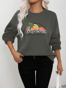 Women's Thermal Lined Fruit Graphic Loose Fit Pullover Sweatshirt, Fashion For Autumn/Winter