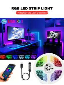 ONELEDWANGRX 1 个智能 APP 控制 LED 灯带，1m-15M/3.3ft-50ft 灯 USB 5v 供电柔性发光二极管，RGB 灯带用于电视背光，随音乐同步变色，用于电视电脑背光装饰灯卧室客厅派对氛围装饰 - 白色 - 查看 9