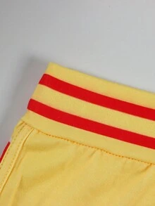Ensemble deux pièces d'été slim de couleur unie Fallow, Top court à manches courtes imprimé col rond, short à cordon de serrage. Ensemble sport pour femmes. - Jaune citron - Voir 7