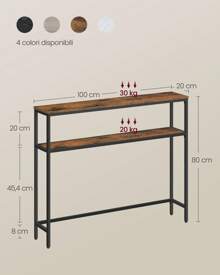 VASAGLE Tavolo Consolle, 20 x 100 x 80 cm, Tavolino Stretto, Tavolo da Ingresso Moderno con 2 Ripiani, Per Soggiorno, Camera da Letto, Grigio Antracite e Nero Inchiostro/Marrone Vintage e Nero Inchiostro/Bianco Marmo e Nero Inchiostro - Castano - Visualizzare 4
