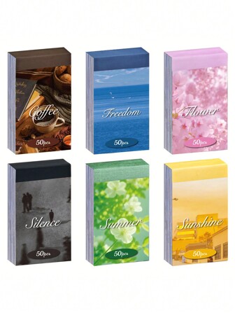 6 Sets 300 piezas Pegatinas Washi, Pegatinas Estéticas de Café, Cielo, Vida con Varios Colores para Decorar Diarios, Cuadernos, Álbumes y Manualidades