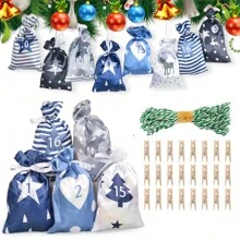 Christmas Advent Calendar 2025, 24 Days Burlap Hanging Advent Calendars Garland Gift Bags Sacks DIY Xmas Countdown Christmas Decorations For Wall Home Office Noel Birthday