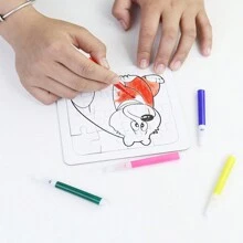 Rompecabezas de papel para colorear, tríptico con diseño pintado y 5 plumas, juguete educativo para niños - Multicolor - Ver 4
