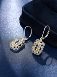 AIHUASI 1pair Glamorous AAAAA Cubic Zirconia Blue Spinel Decor Geometric Silver Drop Earrings For Women For Daily Decoration Valentines Gift - Silver - View 6