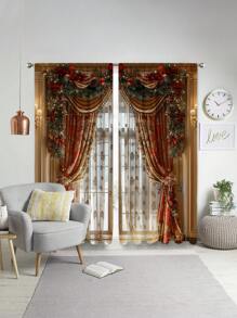 2 件圣诞星印花窗帘布，现代简约时尚数码印花窗帘，装饰性半透明窗帘杆，适合圣诞节、日常使用、所有季节 - 彩色 - 查看 5