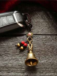 1 cái/Móc khóa chuông trừ tà bằng đồng thau, Đồ trang trí bằng đồng cổ điển nhỏ có âm thanh sắc nét, Móc khóa treo thắt lưng hình chuông quỷ năm đầu của Phật giáo - Màu nâu  Mocha - Xem 7