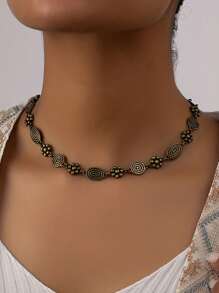 1 pieza Collar de cadena versátil, de moda y simple con diseño floral en espiral de estilo bohemio vintage para mujer
